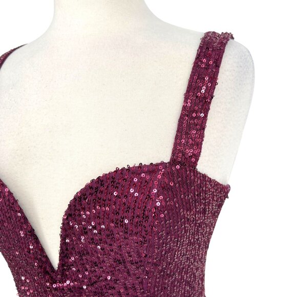 Lulus Sequin Bodysuit Plum Purple Plunging Neckline Size Medium NWT - Picture 4 of 10
